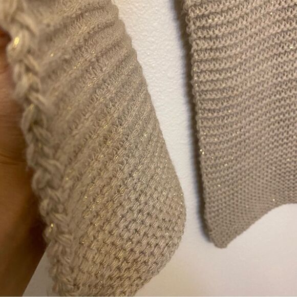Tan beige gold sparkle thread made in Italy chunky knit scarf Shawl 10x88 - Picture 6 of 9